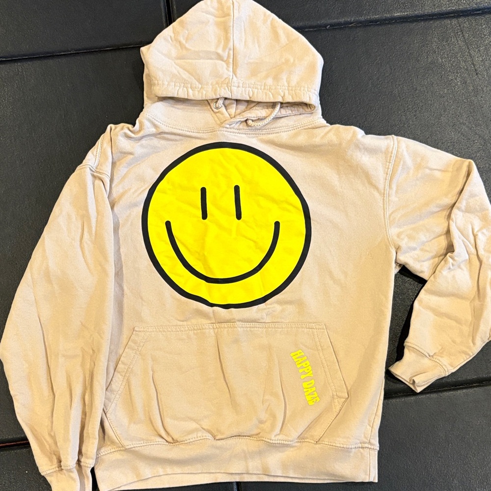 Tan Hoodie with Yellow Smiley